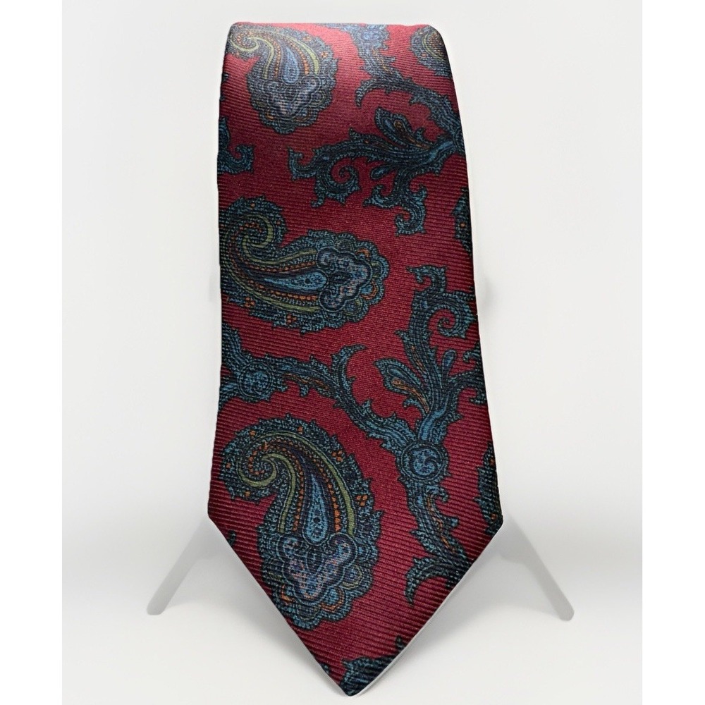 Robert Talbott VTG Mens Tie Burgundy Paisley 100% Silk Made in England 57 Inch